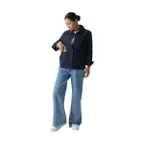 image of Chef Works CEL01W-NAV-S Women's Navy Cotton Chore Coat Small Long Sleeve Button Front Hip Pockets