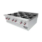 image of Drago America DRHP36 36" Countertop Gas Hotplate, (6) 30000 Btu Cast Iron Burners With One Standing Pilot Per Burner
