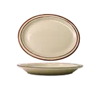 image of International Tableware GR-13 China Platter – 11-1/2" x 9-1/4", Oval, Rim, Ceramic, Brown, 1 Dozen