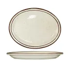 image of International Tableware GR-51 - Oval China Platter 16" x 10-7/8", Brown Speckle Ceramic - 1/Case