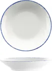 image of International Tableware PR-108-CB - 22 oz 8" Round Pasta Bowl, White with Blue Porcelain, 1 Dozen
