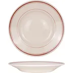 image of International Tableware RW-105 - 10.9" x 2" Rosewood Bowl, 22 oz Ceramic, White Red Band - 1 Dozen