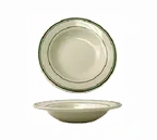 image of International Tableware VE-120 - 12" Pasta Bowl, 18 oz, White Green Band, Microwave Safe - 1 Dozen