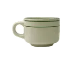 image of International Tableware VE-23 7 oz Cup, 3¼" Dia x 2½" H, Green Band, Microwave Safe - 1 Dozen