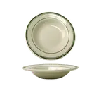 image of International Tableware VE-3 9" Soup Bowl, 10oz, Ceramic, White with Green Band, Verona™, 1 Dozen