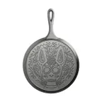 image of Lodge L9OGXLL Griddle - 10-5/8" Dia. Cast Iron, Xolo Sugar Skull, Induction Ready, Single Handle