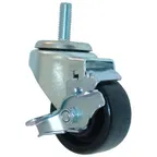 image of AllPoints 263284 Stem Swivel Caster, 3" Black, 220 lb Capacity, Brake, Heavy‑Duty Equipment Wheel