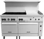 image of Vulcan 60SS-6B24GP 60" LP Gas Restaurant Range w/ (6) Open Burners, 24" Griddle Right, (2) Standard Ovens, 278.000 BTU