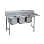 image of Advance Tabco 9-23-60-36R 107" Three Compartment Sink, 20"W x 20"L Bowl With Right-Hand Drainboard