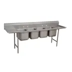 image of Advance Tabco 9-4-72-24RL 122" Four Compartment Sink, 16"W x 20"L Bowl With 2 Drainboards