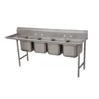 image of Advance Tabco 9-84-80-36L 129" Four Compartment Sink, 20"W x 28"L Bowl w/Left-Hand Drainboard
