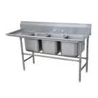 image of Advance Tabco 94-23-60-18L 89" Three Compartment Sink, 20"W x 20"L Bowl With Left-Hand Drainboard