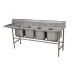 image of Advance Tabco 94-44-96-36L 145" Four Compartment Sink, 24"W x 24"L Bowl w/Left-Hand Drainboard