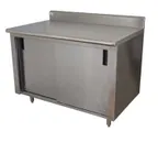 image of Advance Tabco CK-SS-366M Cabinet Base Sliding Door Work Table with Mid-Shelf, 72"W X 36"D / Backsplash