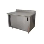 image of Advance Tabco ECK-SS-2410M 120" Cabinet Base Sliding Door Work Table with Mid-Shelf / Backsplash