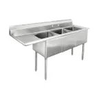 image of Advance Tabco FE-3-1515-15R-X 62" Three Compartment Sink, 15"W x 15"L Bowl With Right-Hand Drainboard