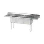 image of Advance Tabco FE-3-1515-15RL-X 75" Three Compartment Sink, 15"W x 15"L Bowl With 2 Drainboards