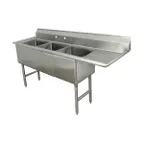 image of Advance Tabco FS-3-3024-30R 123" Three Compartment Sink, 30"W x 24"L Bowl With Right-Hand Drainboard