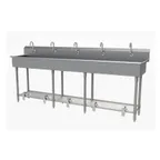 image of Advance Tabco FS-FM-100FV 100" Freestanding Multi-Station Hand Sink without Faucet-Foot Valves/14 g