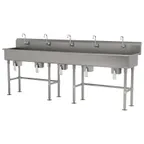 image of Advance Tabco FS-FM-100KV 100" Freestanding Multi-Station Hand Sink without Faucet-Knee Valves/14 g