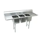 image of Advance Tabco K7-CS-21-EC-X 58" Three Compartment Sink, 10"W x 14"L Bowl With 2 Drainboards
