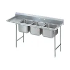 image of Advance Tabco T9-3-54-18L-X 77" Three Compartment Sink, 16"W x 20"L Bowl With Left-Hand Drainboard