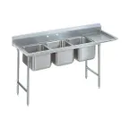 image of Advance Tabco T9-3-54-18R-X 77" Three Compartment Sink, 16"W x 20"L Bowl With Right-Hand Drainboard