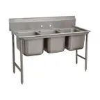 image of Advance Tabco T9-3-54-X 62" Three Compartment Sink, 16"W x 20"L Bowl Without Drainboard