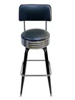 image of AAA Furniture 104-31/BACK/BAND Bar Stool, Upholstered Back, Black Metal Frame, Chrome Footring, Vinyl, Armless