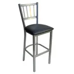 image of AAA Furniture Wholesale 309BS BVS-SLV Bar Stool – Slat Back, Black Vinyl Seat, Silver Metal Frame, Footrest