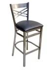 image of AAA Furniture Wholesale 310BS/CLEAR COAT BVS Barstool – Metal Criss‑Cross Black Vinyl Back Upholstered Armless