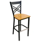 image of AAA Furniture Wholesale 310BS WS - Bar Stool, Criss-Cross Back, Wood Saddle Seat, Matte Black Finish, Footrest