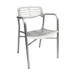 image of AAA Furniture Wholesale 319BH Outdoor Arm Chair, Slotted Aluminum Back & Seat, Brushed Aluminum Frame