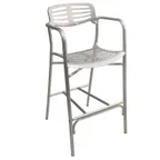 image of AAA Furniture Wholesale 319BS-BH Brushed Aluminum Outdoor Bar Stool with Arms, Slotted Metal Back & Seat