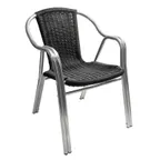 image of AAA Furniture Wholesale AL-C/BLACK Outdoor Arm Chair, Black, Aluminum Frame, Plastic Rattan Back & Seat
