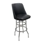 image of AAA Furniture Wholesale DRB/BUCKET Bar Stool – Black Vinyl Bucket Seat, Chrome Frame, Round Footring, Fast Ship