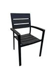 image of AAA Furniture Wholesale FB-09ARM Outdoor Arm Chair, Walnut Synthetic Teak Back & Seat, Black Aluminum Frame