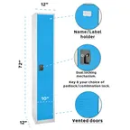 image of Alpine Industries ADI629-201-BLU Blue Large Storage Locker w/ 1 Door, 2 Shelves and 2 Hooks - 72" H x 15"W