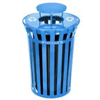 image of Alpine Industries ALP479-38-1-BLU Alpine Industries Outdoor Metal Slatted Trash Receptacle with Rain Bonnet Lid