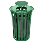 image of Alpine Industries ALP479-38-1-GRN Alpine Industries Outdoor Metal Slatted Trash Receptacle with Rain Bonnet Lid