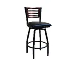 image of American Tables & Seating 77E-BSS Swivel Bar Stool with Wood Back and Upholstered Seat, Black Powder Coat 