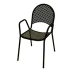 image of American Tables & Seating 90B Aluminum Outdoor Arm Chair with Half Round Meshed Back and Mesh Seat, Black