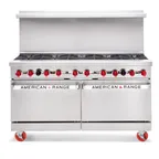 image of American Range AR-10-CL-126R 60" Gas Restaurant Range w/ (10) Open Burners, (1) Standard Oven, (1) Convection Oven, 385.000 BTU 