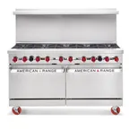 image of American Range AR-10 60" Gas Restaurant Range w/ (10) Open Burners, (2) Standard Ovens, 390.000 BTU
