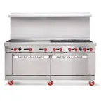 image of American Range AR-12-NVL-126R 72" Gas Restaurant Range w/ (12) Open Burners, (1) Standard Oven, (1) Convection Oven, 446.000 BTU