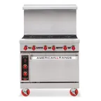 image of American Range AR-12G-4B-C 36" Gas Restaurant Range w/ (4) Open Burners, 12" Griddle, (1) Convection Oven, 178.000 BTU