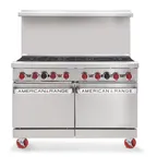 image of American Range AR-12G-6B 48" Gas Restaurant Range w/ (6) Open Burners, (1) 12" Griddle, (2) Space Saver Ovens, 266.000 BTU