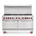 image of American Range AR-24G-6B 60"Gas Restaurant Range w/ (6) Open Burners, (1) 24" Griddle, (2) Standard Ovens, 302.000 BTU 
