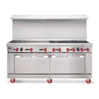 image of American Range AR-24G-8B-126L-SBR 72" Gas Restaurant Range w/ (8) Open Burners, (1) 24" Griddle, (1) Standard Oven, (1) Cabinet Base, 331.000 BTU