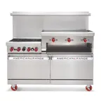 image of American Range AR-4B-24RG 48" Gas Restaurant Range w/ (4) Open Burners, (1) 24" Raised Griddle/Broiler, (2) Space Saver Ovens, 222.000 BTU